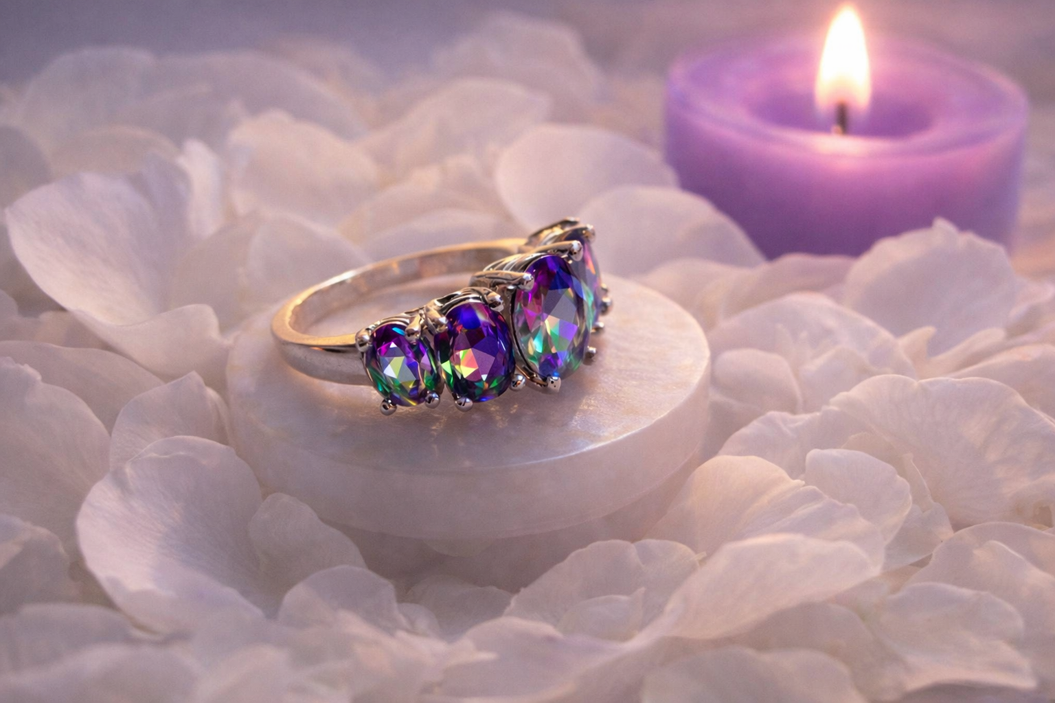 Gorgeous Sterling Silver Ring with 5 Descending Oval Multicoloured Topaz. - Image 2
