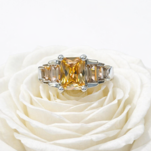 Sterling Silver Ring with Emerald Cut Brown Topaz Gemstones