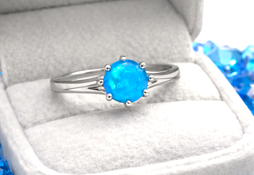 Pretty Blue Opal Silver Plated Ring