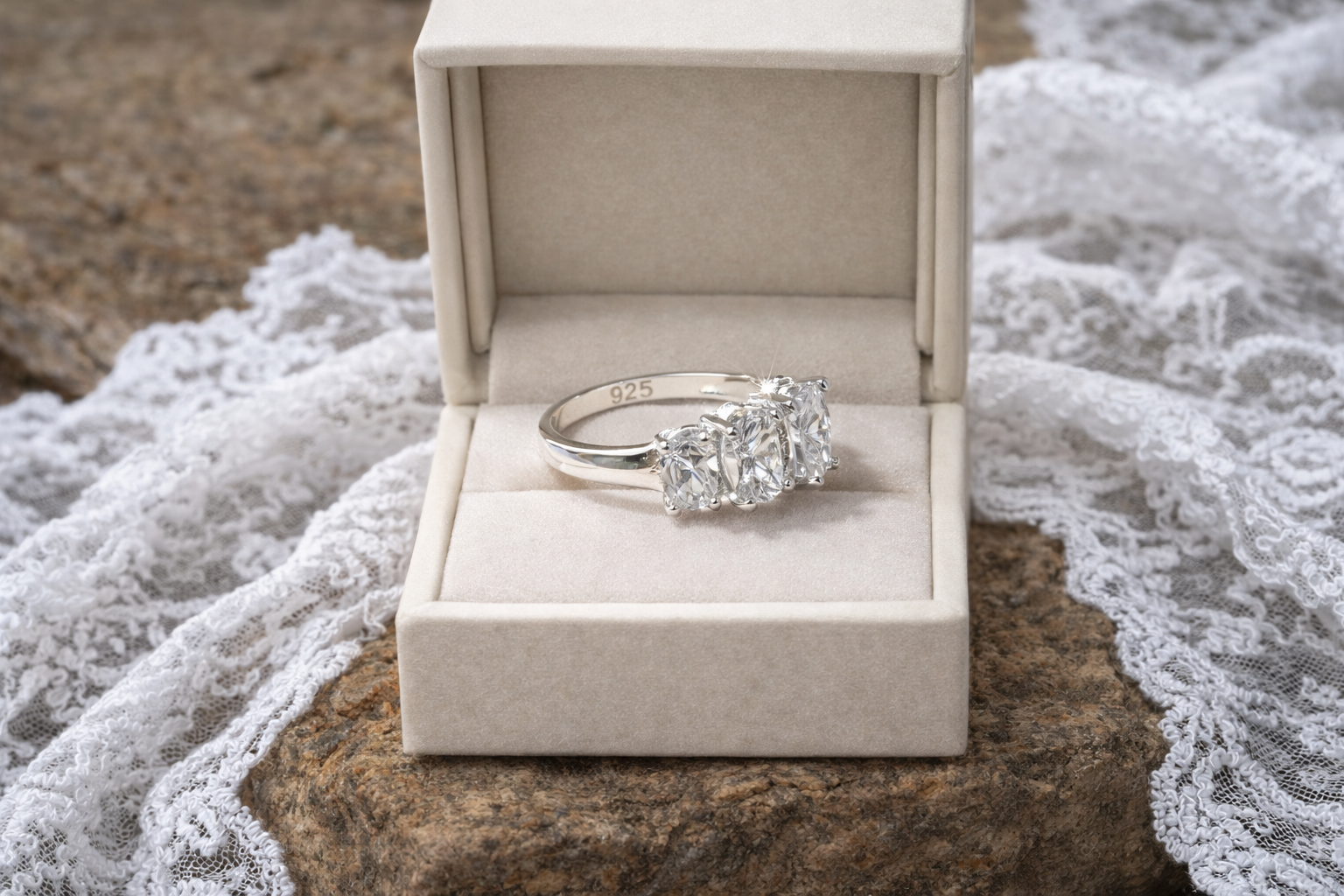 Sterling Silver 925 Five‑Stone Shimmering White Topaz Ring - Image 2