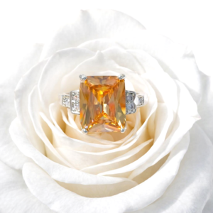 Radiant Orange/Brown Topaz & Cubic Zirconia Sterling Silver Ring