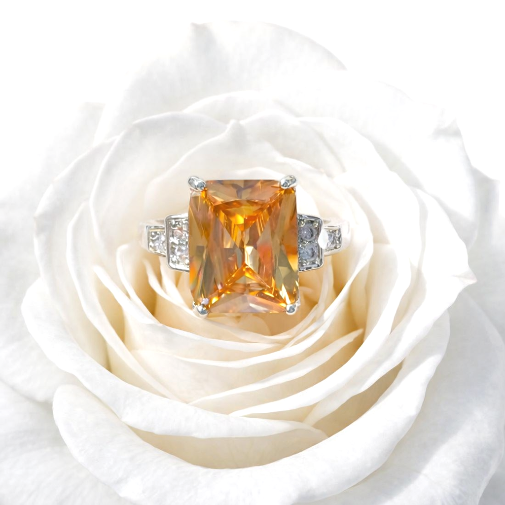 Radiant Orange/Brown Topaz & Cubic Zirconia Sterling Silver Ring
