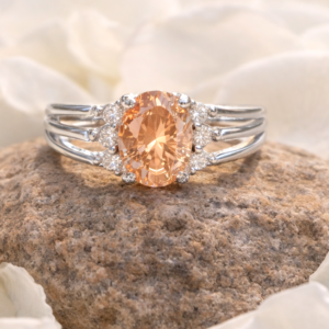 Stunning Oval‑Cut Brown Topaz & Cubic Zirconia 925 Silver Ring