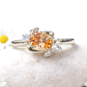 Silver‑Plated White/Amber Colour Crystal Ring