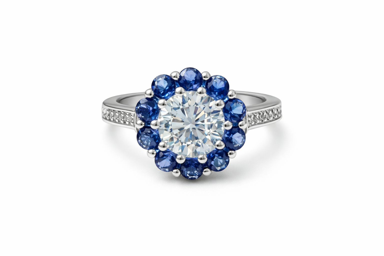925 Sterling Silver Blue & White Topaz Halo Ring - Image 2