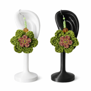 Handmade Green Crocheted Button Flower Earrings – Boutique Design