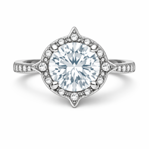 Silver‑Plated Round White Crystal Ring Surrounded by Rhinestones