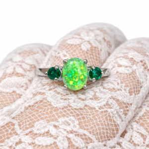 Elegant Silver Ring 925 Bright Green Opal & Green Topaz Stones