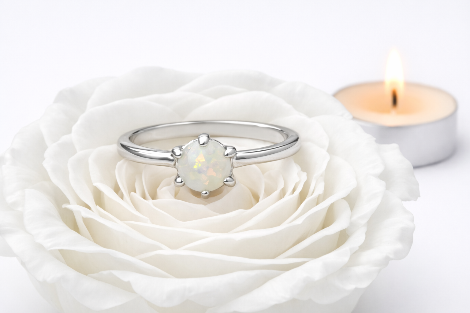 Fantastic 925 Sterling Silver White Opal Ring - Image 2