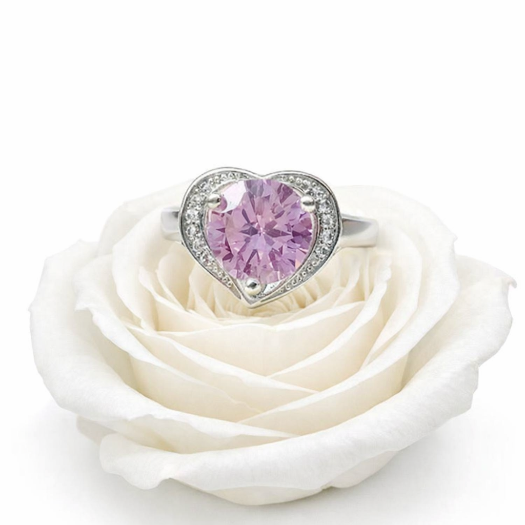 Romantic 925 Sterling Silver Pink Topaz Heart Ring - Image 2
