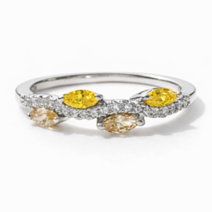 Petite Yellow Citrine & Champagne Topaz Gemstone Ring – Sterling Silver Band