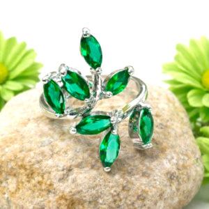 925 Sterling Silver Leaf Ring with Marquise Green Peridot Gemstones