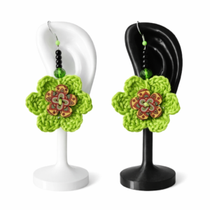 Handmade Green Crocheted Button Flower Earrings – Boutique Design