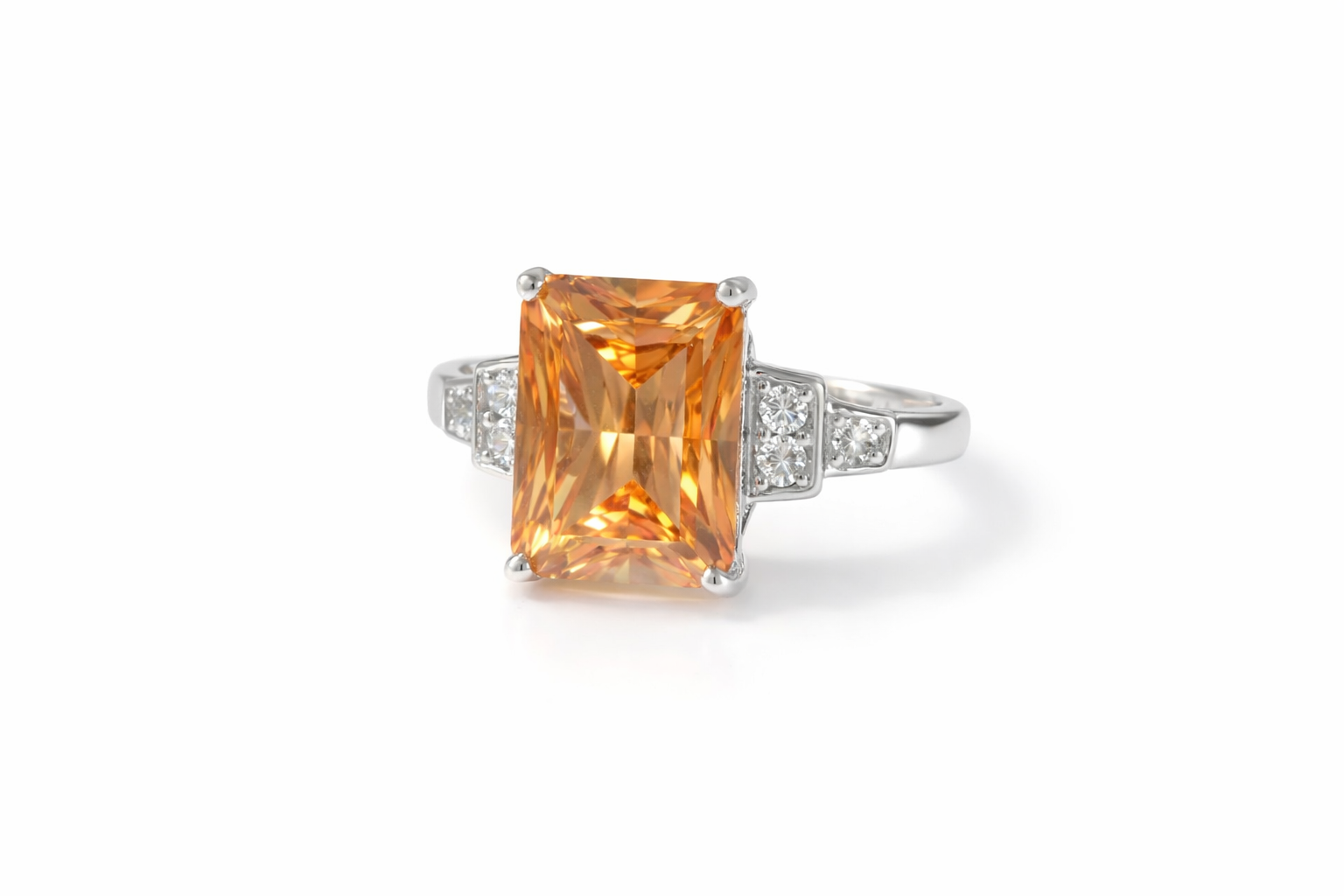 Radiant Orange/Brown Topaz & Cubic Zirconia Sterling Silver Ring - Image 2