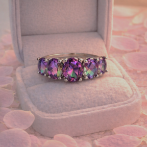 Gorgeous Sterling Silver Ring with 5 Descending Oval Multicoloured Topaz.
