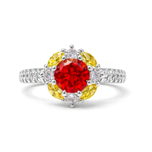 Elegant Red Ruby, Yellow Citrine & Brown Topaz Floral Gemstone Ring