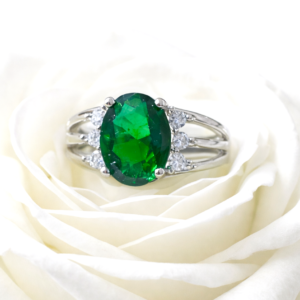 Oval Peridot & White Cubic Zirconia Sterling Silver Ring – Engraved S925