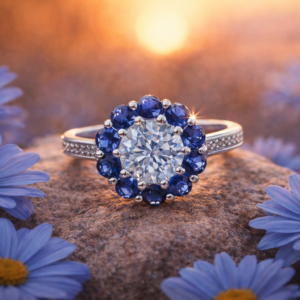 925 Sterling Silver Blue & White Topaz Halo Ring