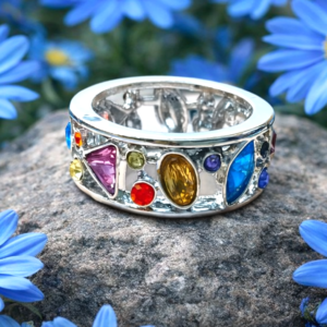 Boho Style Silver‑Tone Multicolour Gemstone Ring
