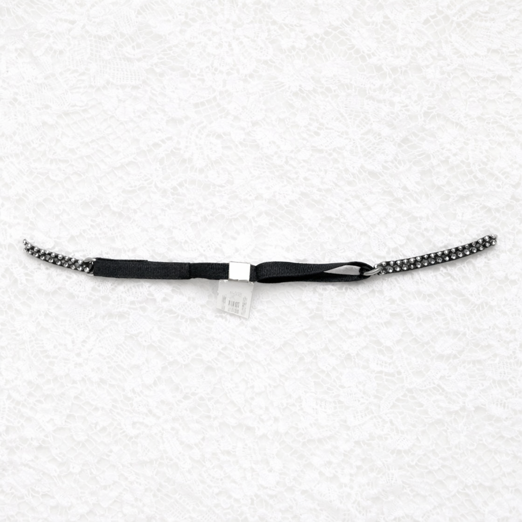 Vintage Leather Choker Necklace with Clear Rhinestone Gemstones - Image 3