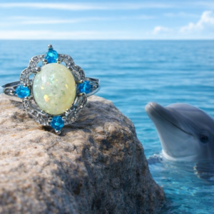 Elegant Sterling Silver Opal & Blue Gemstone 925 Ring