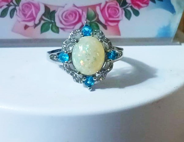 Elegant Sterling Silver Opal & Blue Gemstone 925 Ring - Image 3