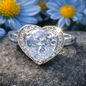 925 Sterling Silver Heart Ring – White Topaz Center