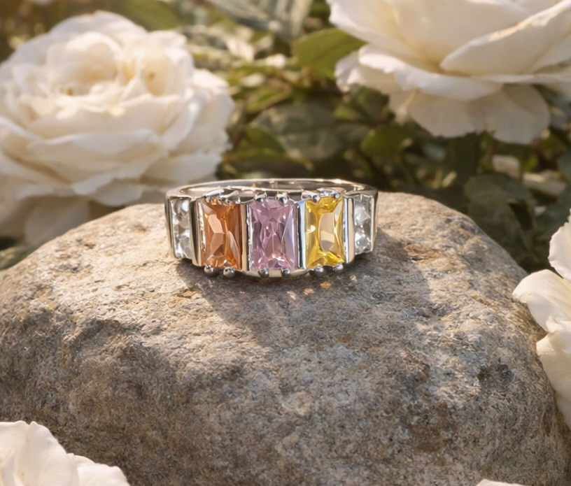 Stunning Silver Multi‑Stone Ring – Elegant & Eye‑Catching