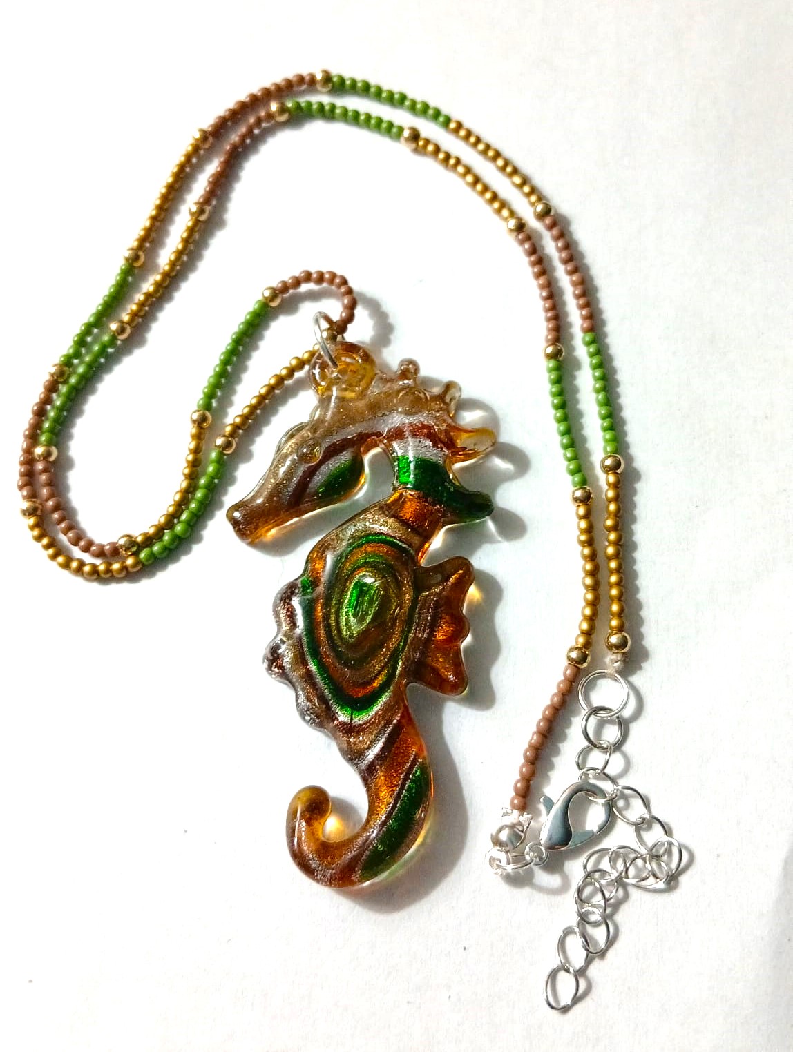 Stunning Resin Seahorse Necklace – Red, Black & Gold Beads - Image 2