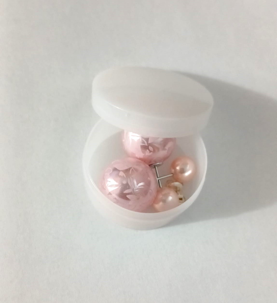 Double sided Stud: Pink Print & Pink Silver Tone Studs - Image 3