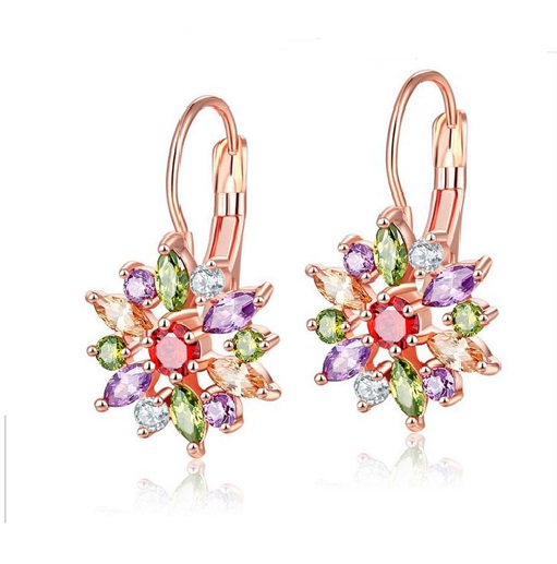 Multicolour Floral Drop Earrings – Rose Gold 14k Plated