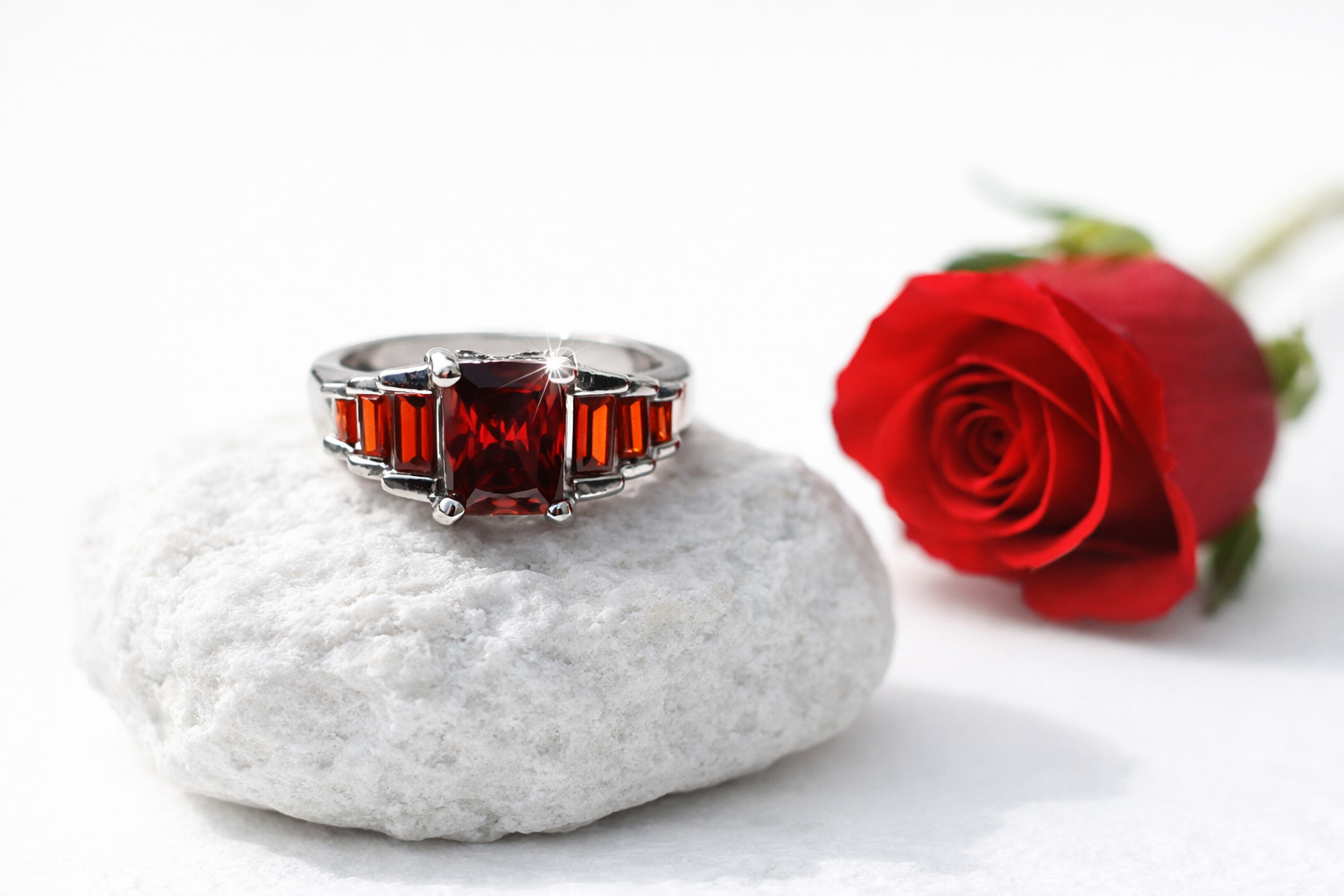 Beautiful Sterling Silver Emerald Cut Garnet Ring – 925 Hallmarked - Image 2