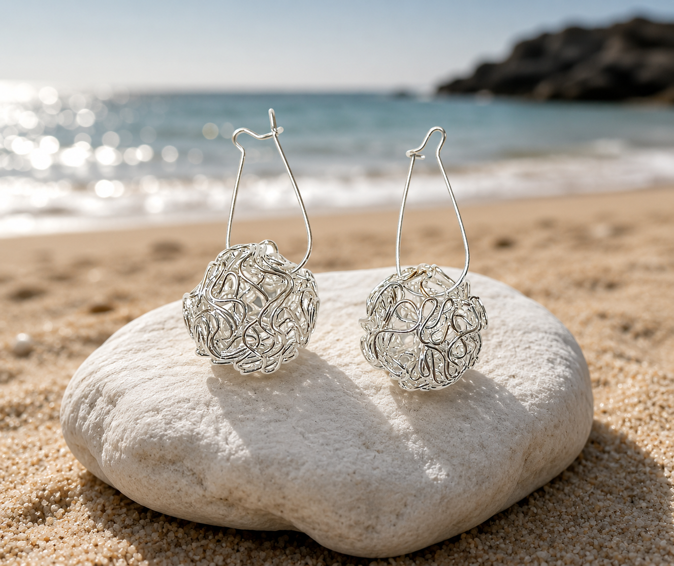 Fabulous 925 Silver Wire Ball Earrings – 4.2 cm Including Hooks - Image 2