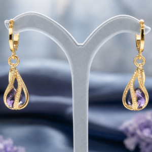 Beautiful 14k Gold Plated Teardrop Earrings – 1.5CT Amethyst