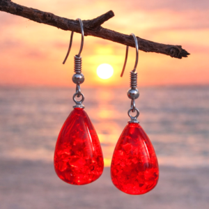  Lovely Imitation Red Amber Teardrop Earrings – Silver Bead Hooks