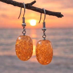  Imitation Light Brown Amber Oval Earrings – Silver Bead Hooks