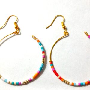 Gold Tone Hoop Drop Dangle Earrings – Colourful Beaded Design
