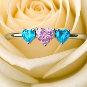Ultra Petite 925 Sterling Silver Pink and Blue Heart Topaz Ring