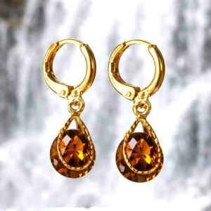 Elegant 14k Gold-Plated Brown Topaz Teardrop Earrings