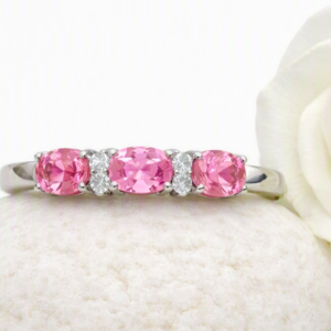 Elegant Three Stone Pink Topaz & Cubic Zirconia Design Silver Ring