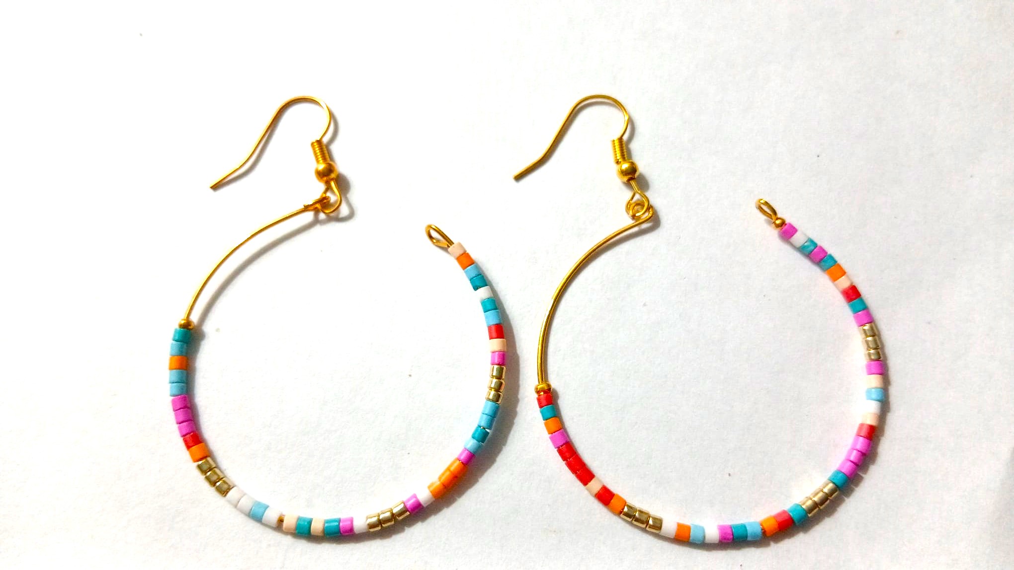 Gold Tone Hoop Drop Dangle Earrings – Colourful Beaded Design