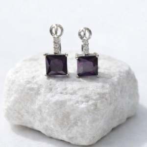925 Hallmarked Sterling Silver Cushion‑Cut Amethyst Earrings