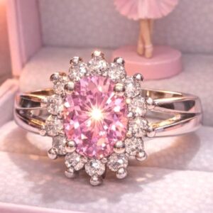Elegant Pink Topaz & White Topaz Gemstone Sterling Silver Ring Size 7 - N