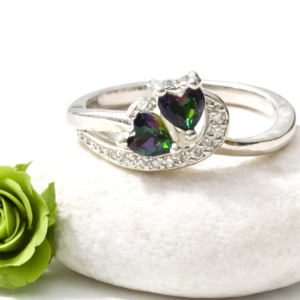 Petite 925 Silver Mystic Heart Topaz & Cubic Zirconia RingÂ