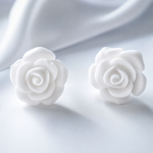 Feminine Sparkling Rose Flower Coral White Stud Earrings