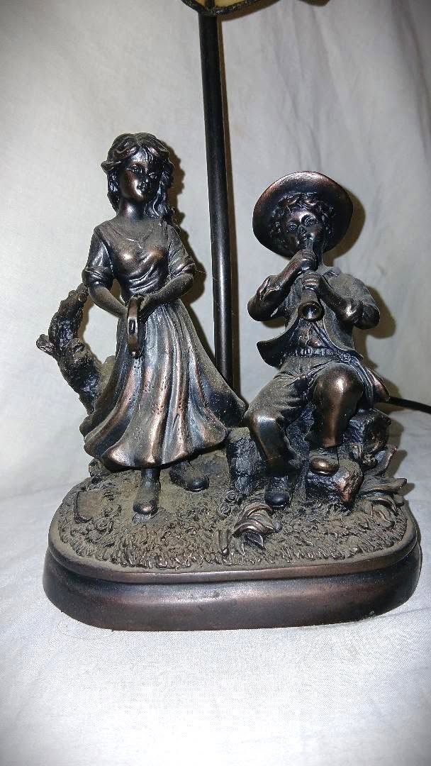 Vintage Brass Tiffany-style table or above fireplace lamp - Image 3