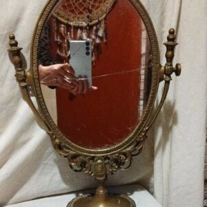 Vintage Brass French Filigree Style Vanity Mirror Or Picture Standing Frame