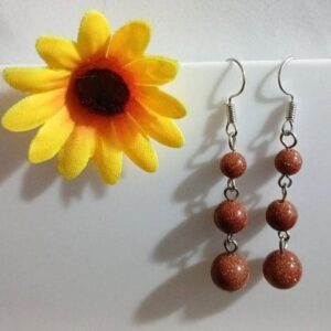 Gorgeous Glitter Brown Cabochon Silver Tone Drop Dangle Earrings