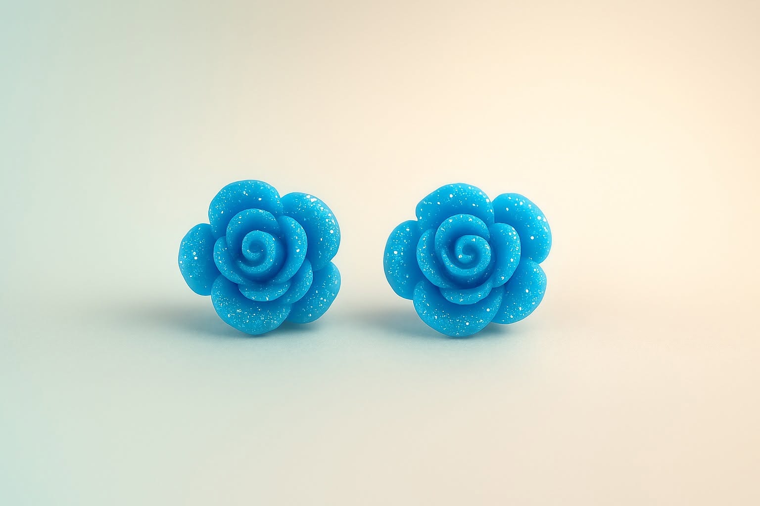 Feminine Sparkling Rose Flower Coral Light Blue Stud Earrings