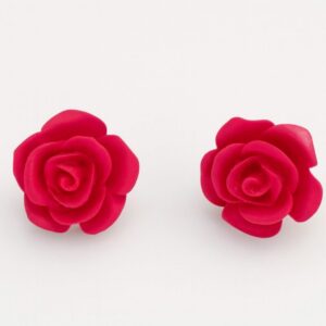 Feminine Sparkling Rose Flower Coral Red Stud Earrings